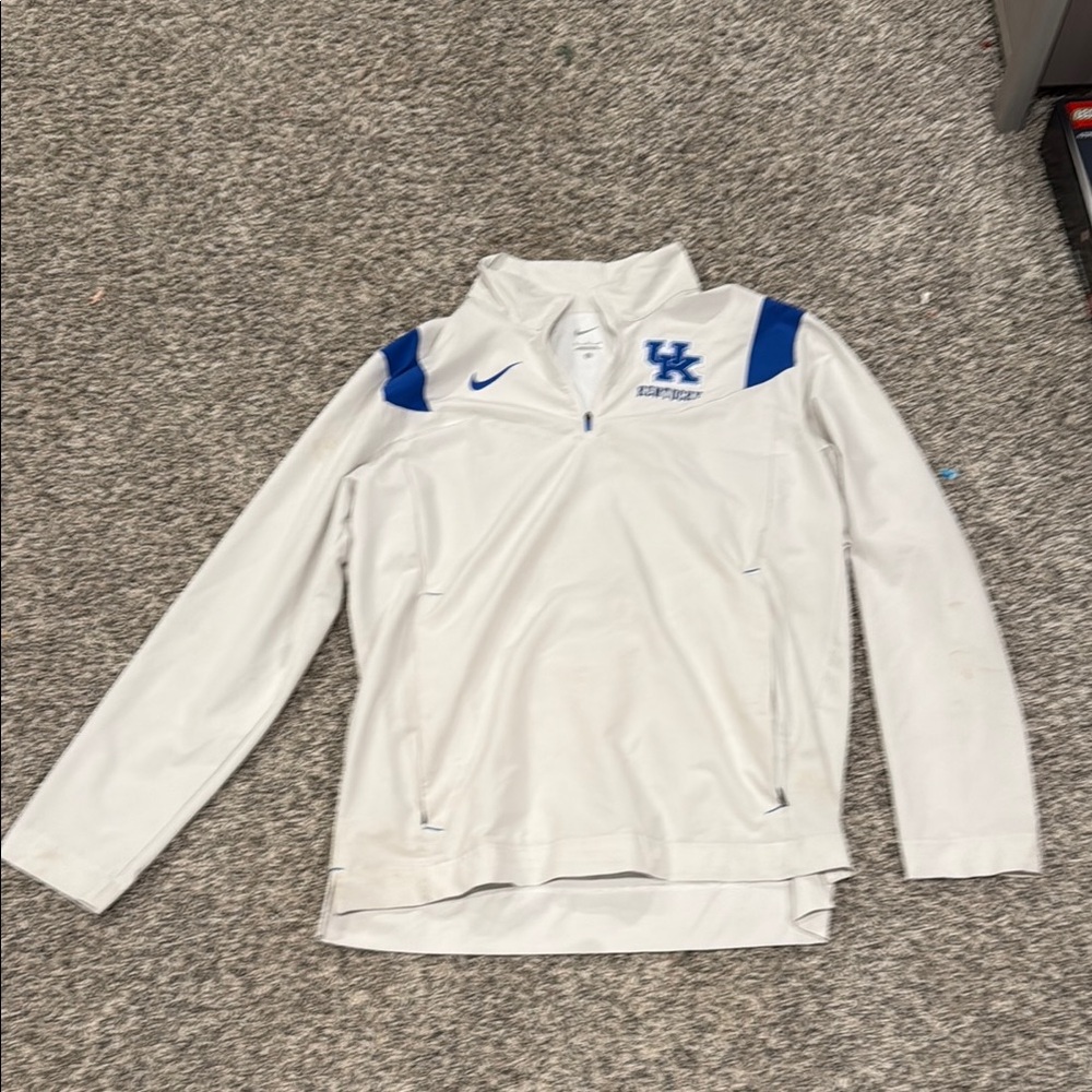Nike White and Blue Quarter-Zip Pullover